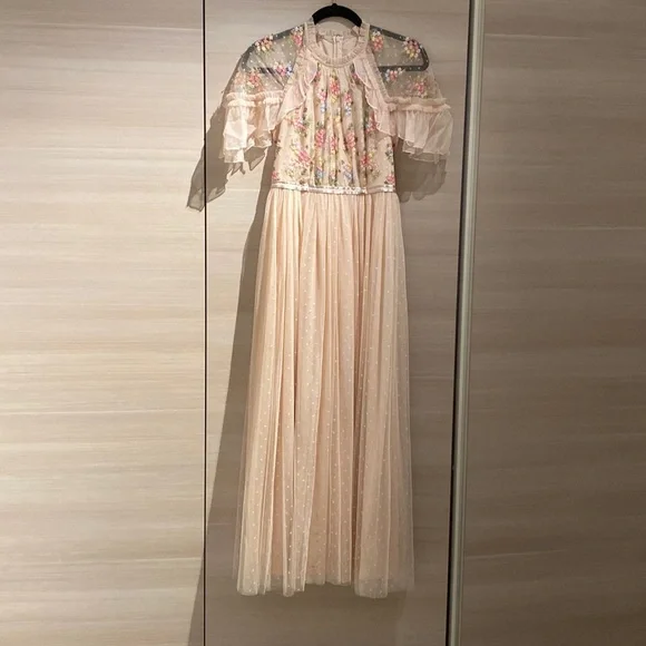 floral maxi dress evening Berylove Women Pink Flower Pleated A Line Wedding Party Guest Dress with Slit Floral Print Maxi Dress, Pink Flower / XL main image 0